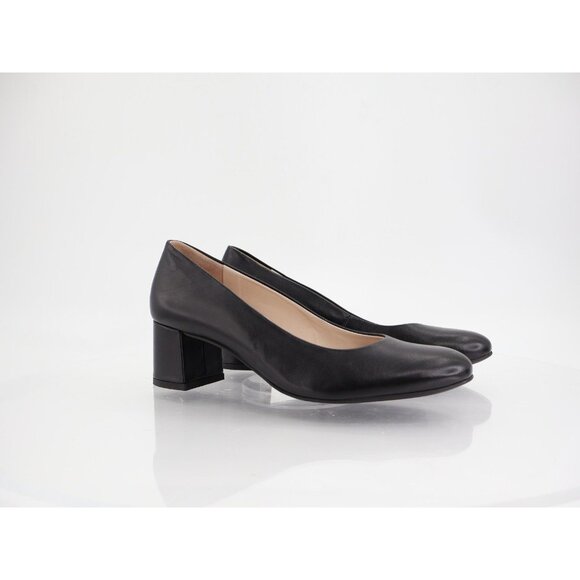 Paul Green Samona Pump Women 7.5 Black Leather Low Block Heel Round Toes Comfort - Picture 1 of 13